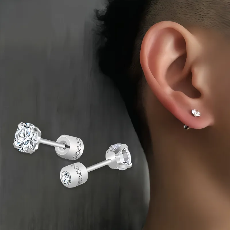 BKBU 925 Silver Needles Stud Earrings Unisex-1