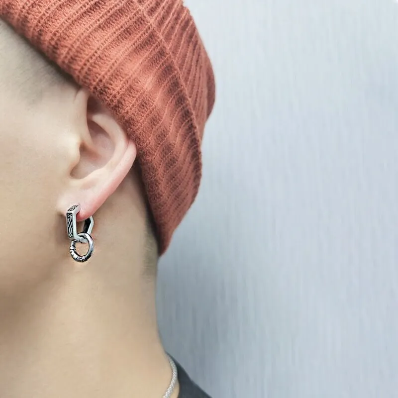 BKBU 925 Sterling Silver Needle Titanium Steel Earrings Unisex-2