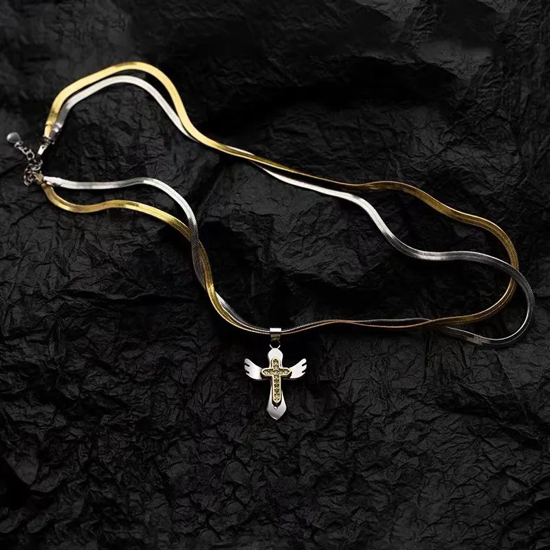 BKBU Titanium Steel Necklaces Unisex Gold/White-7