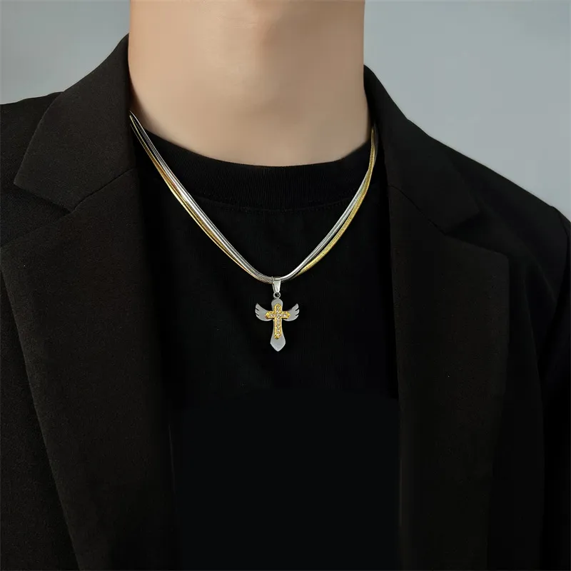 BKBU Titanium Steel Necklaces Unisex Gold/White-6