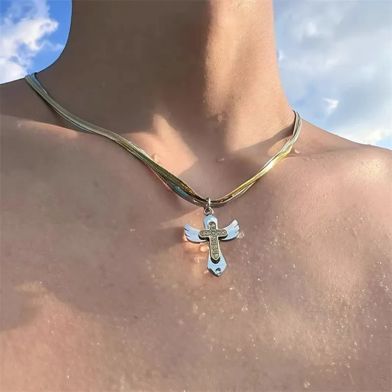 BKBU Titanium Steel Necklaces Unisex Gold/White-1