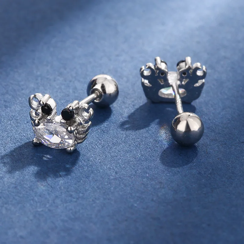 BKBU 990 Foot Silver Zircon Stud Earrings Unisex-1