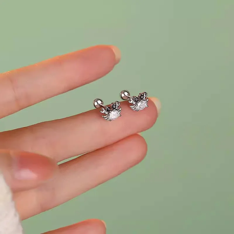 BKBU 990 Foot Silver Zircon Stud Earrings Unisex-2