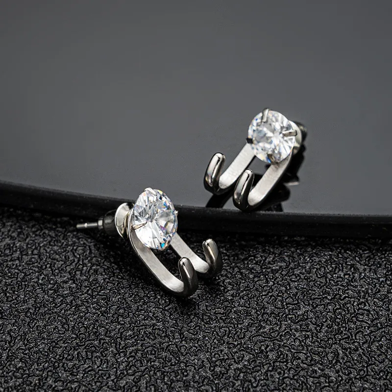 BKBU Zircon 925 Sterling Silver Needle Titanium Steel Stud Earrings Unisex-3