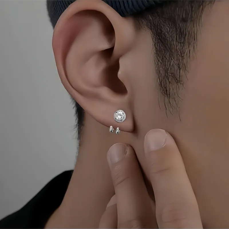 BKBU Zircon 925 Sterling Silver Needle Titanium Steel Stud Earrings Unisex-4