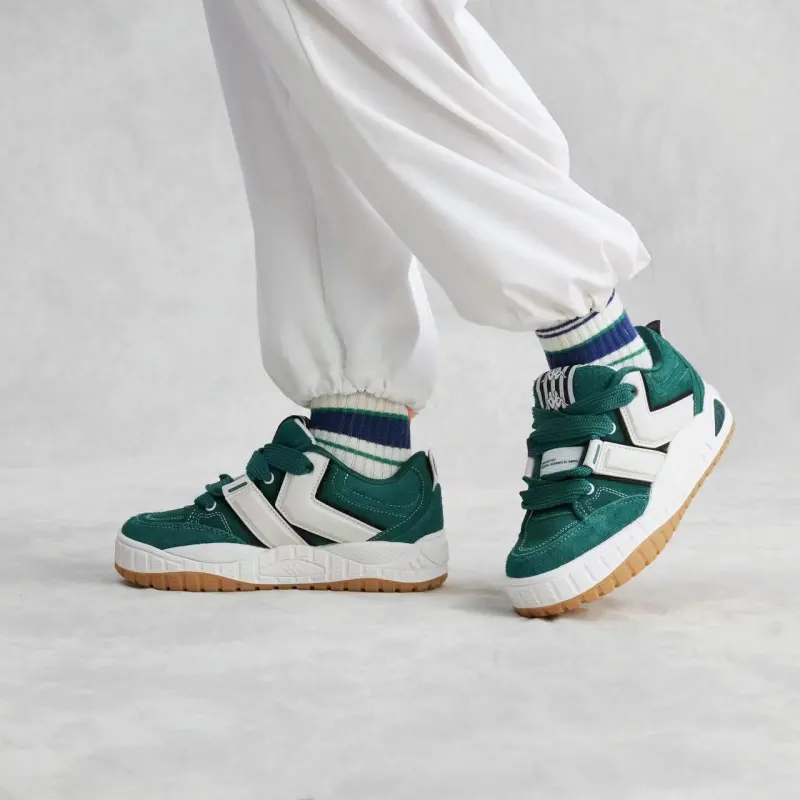 Kappa Coverage Anti Slip And Wear Resistant Mid Top Skateboard Shoes Unisex Green White-7
