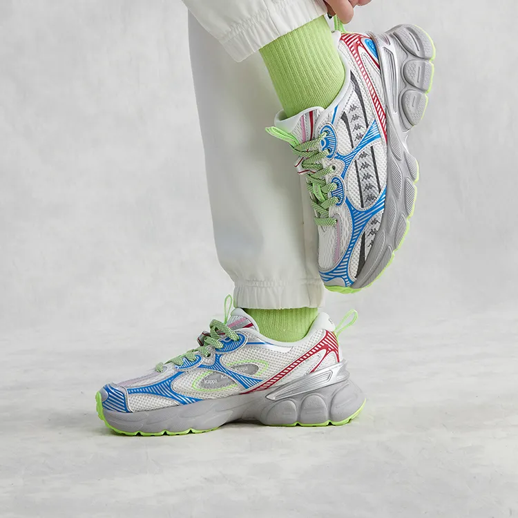 Kappa Wear Resistant Low Top Chunky Sneakers Unisex White Silver Blue-6