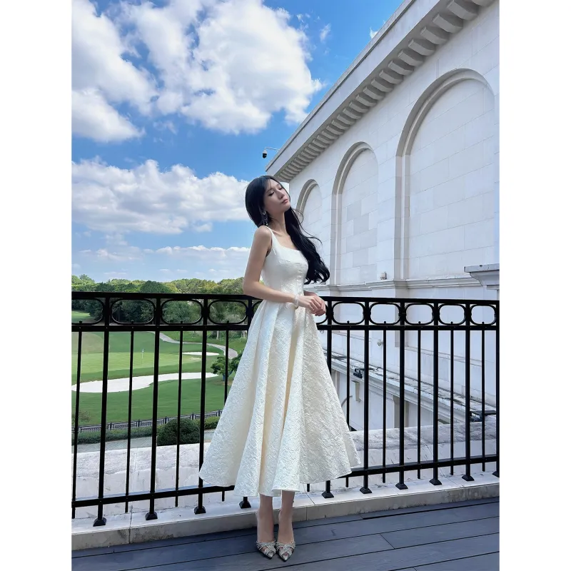GJFD Niche Birthday Skirt Elegant Heavy Embroidery Formalwear Women's Ecru-1