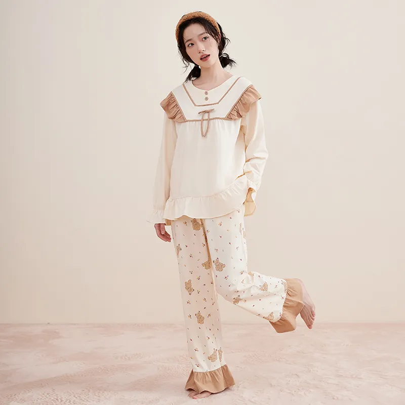 Top Melon Pajama Set Women's Cream Beige-2