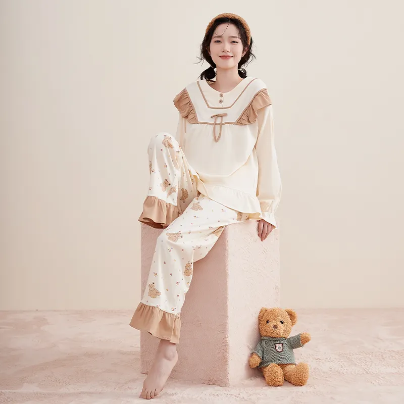 Top Melon Pajama Set Women's Cream Beige-1