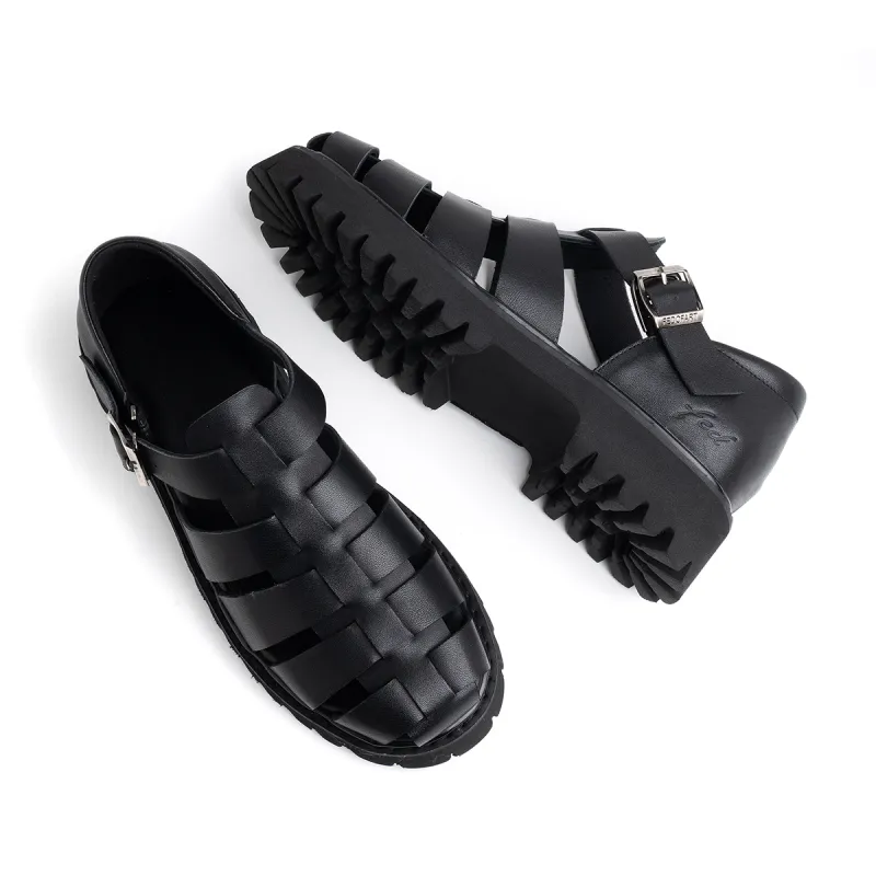 FED Outdoor Breathable Genuine Leather Shoes Versatile Minimalist Style Roman Sandals 4.6cm Men's Black-5