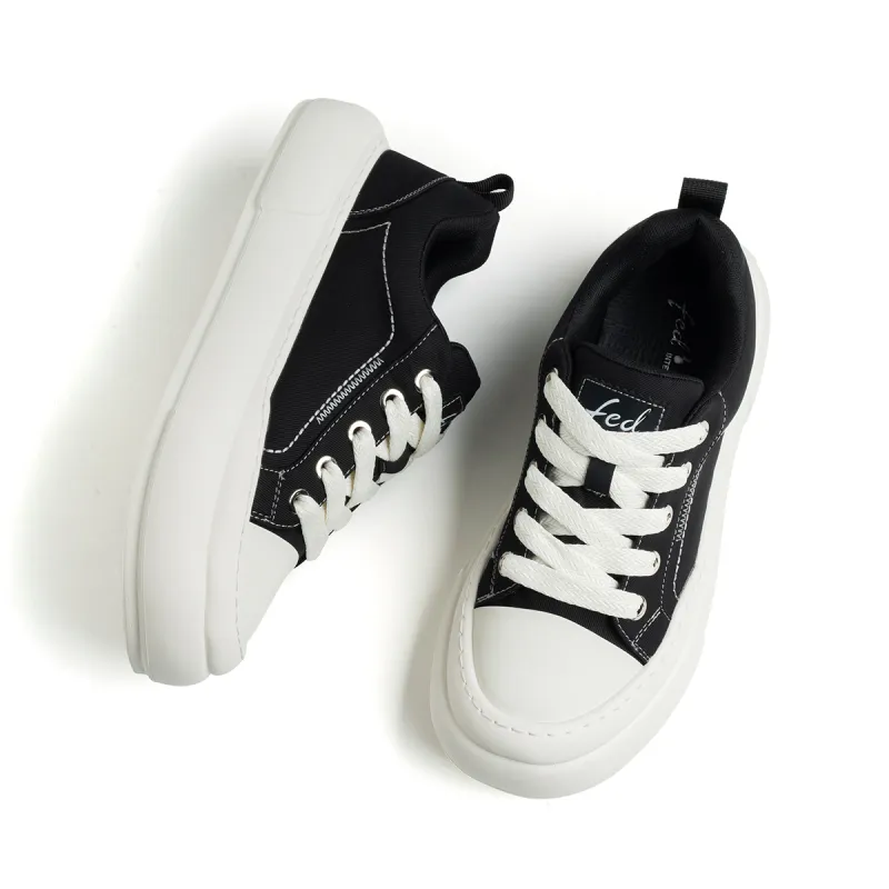 FED Height Increasing Low Top Canvas Shoes Men's Black-3