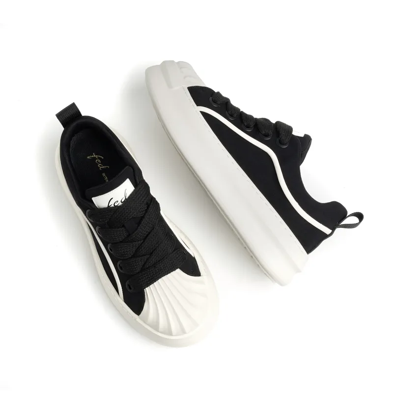FED Lightweight Height Increasing Low Top Skateboard Shoes Men's Black-3