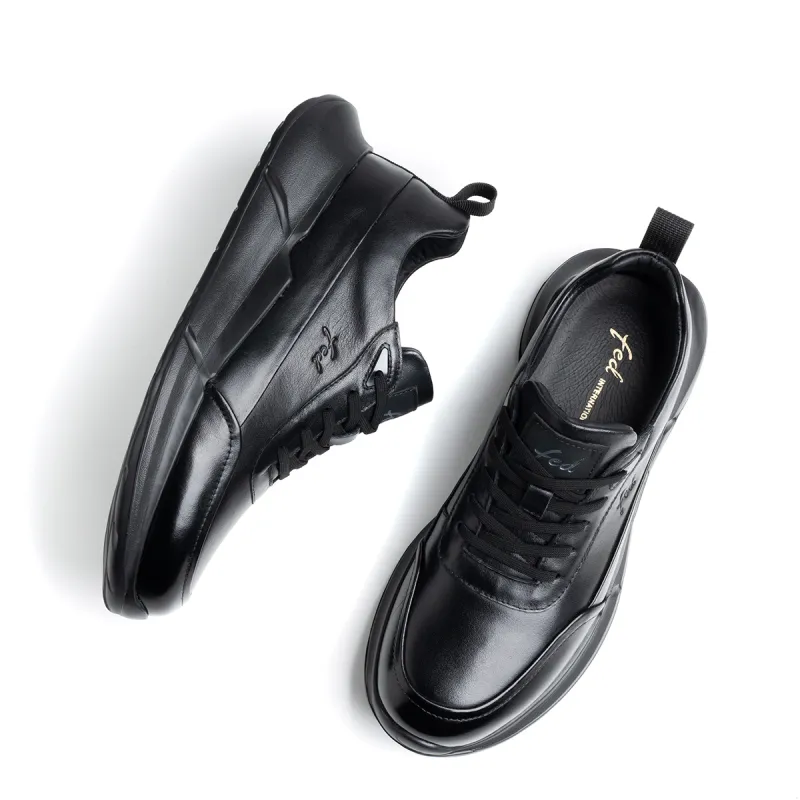 FED Breathable Lightweight Height Increasing Low Top Casual Shoes Men's Black-2