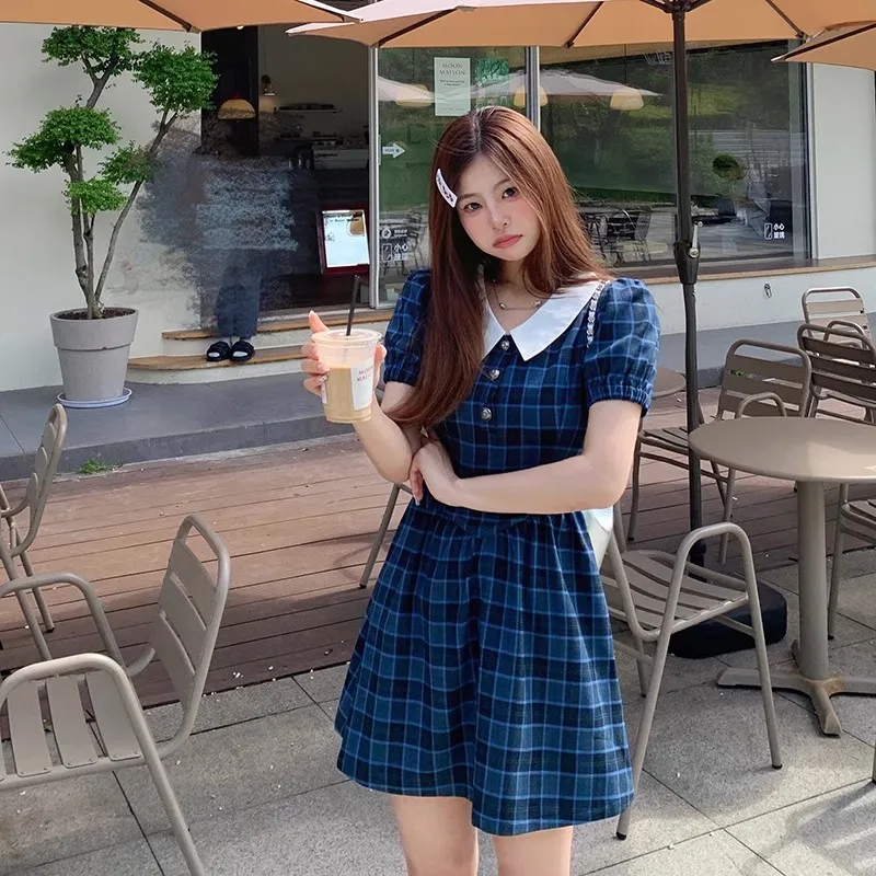 Lookinto Short Sleeved Dress Women's Blue-3