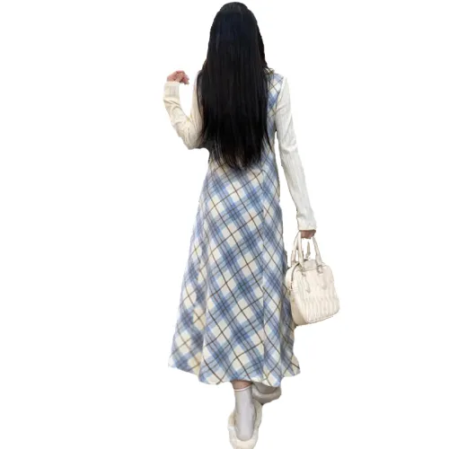 Lookinto Long Sleeved Dresses Women's Blue Plaid