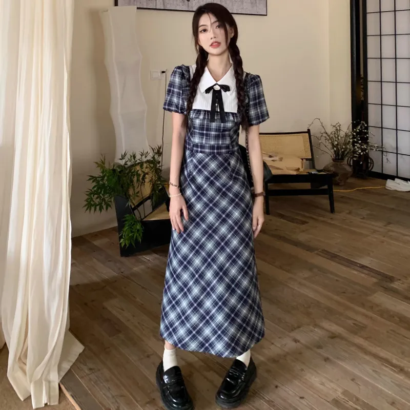 Lookinto Short Sleeved Dresses Women's Blue-4