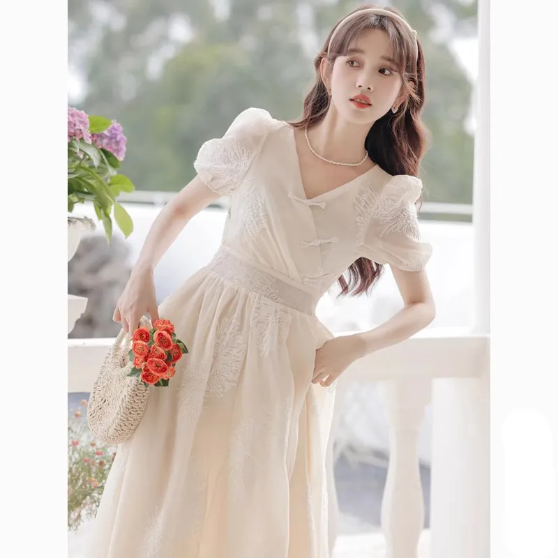Lookinto Short Sleeved Dresses Women's Apricot-2