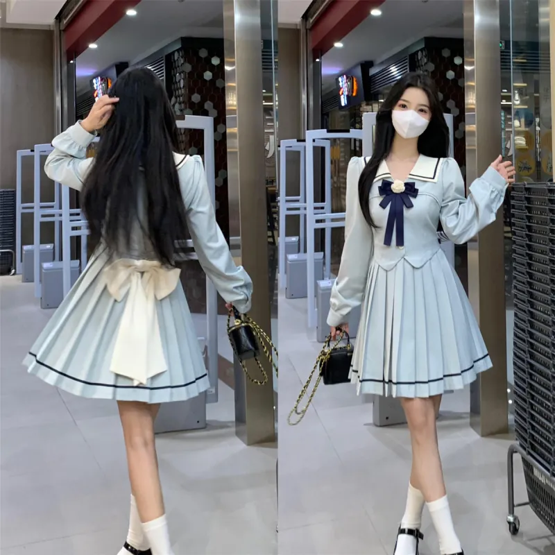 Lookinto Long-Sleeved Dresses Women's Blue-4