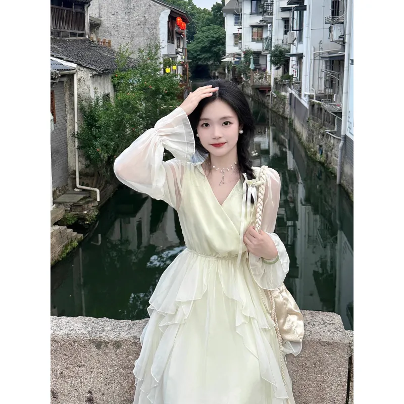 Lookinto Long Sleeved Dresses Women's Apricot-3