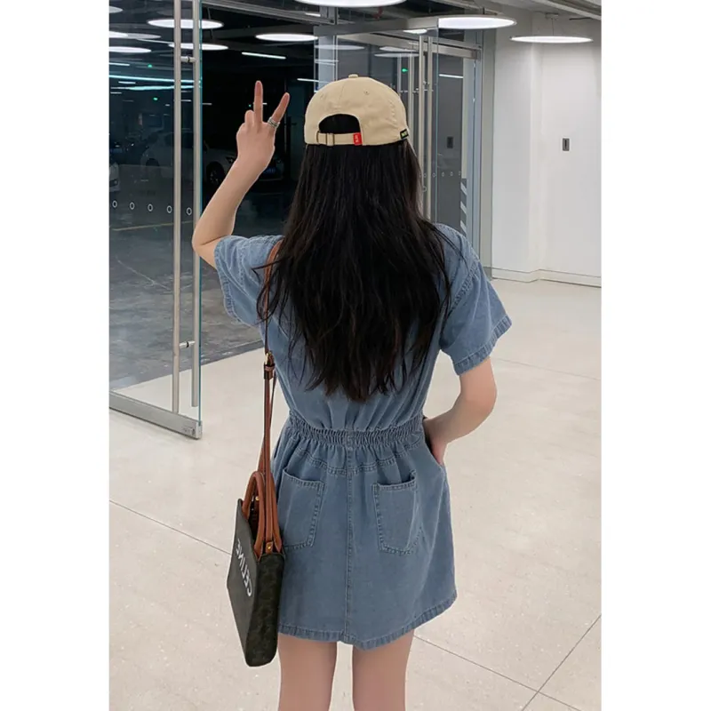 Lookinto Short Sleeved Dresses Women's Denim Blue-3
