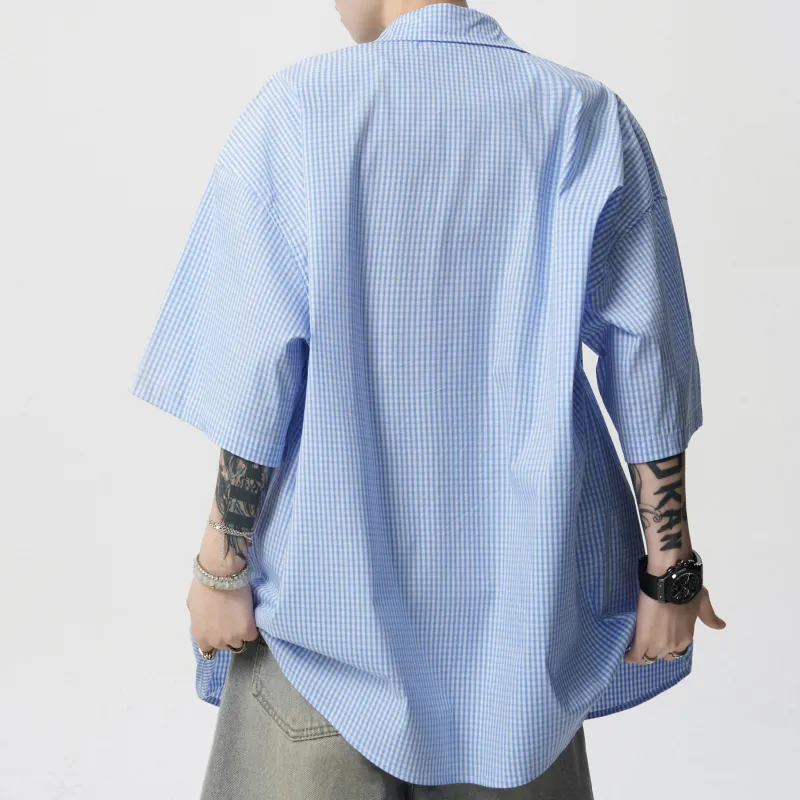 MARK WAFFLE Shirt Unisex Light Blue Plaid-4