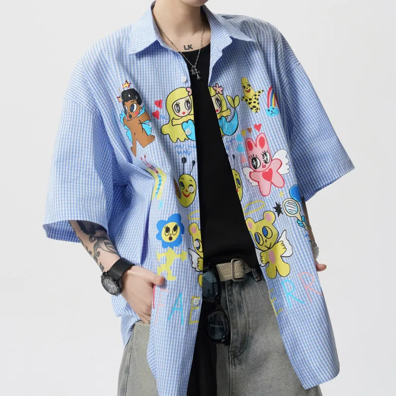 MARK WAFFLE Shirt Unisex Light Blue Plaid-2