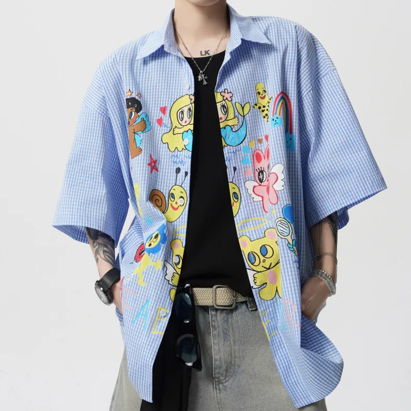 MARK WAFFLE Shirt Unisex Light Blue Plaid-3