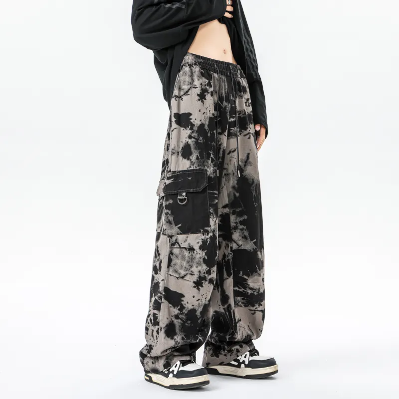 MARK WAFFLE Cargo Pants Unisex Black Gray-3