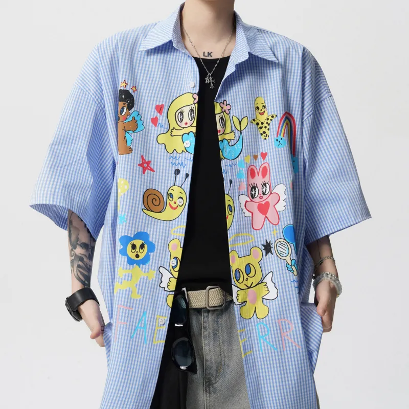 MARK WAFFLE Shirt Unisex Light Blue Plaid-1