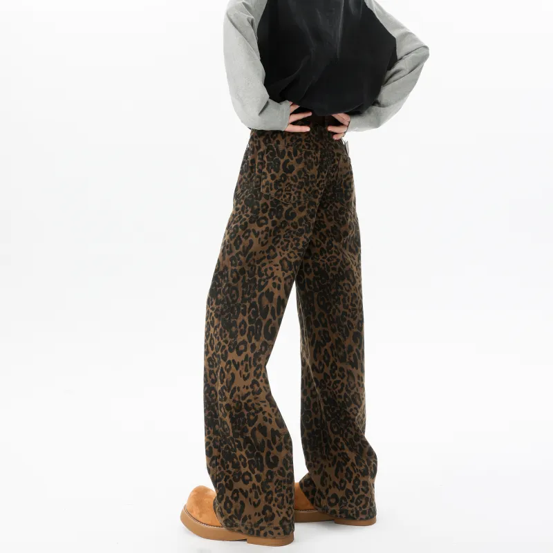 MARK WAFFLE Casual Pants Unisex Leopard Print-4