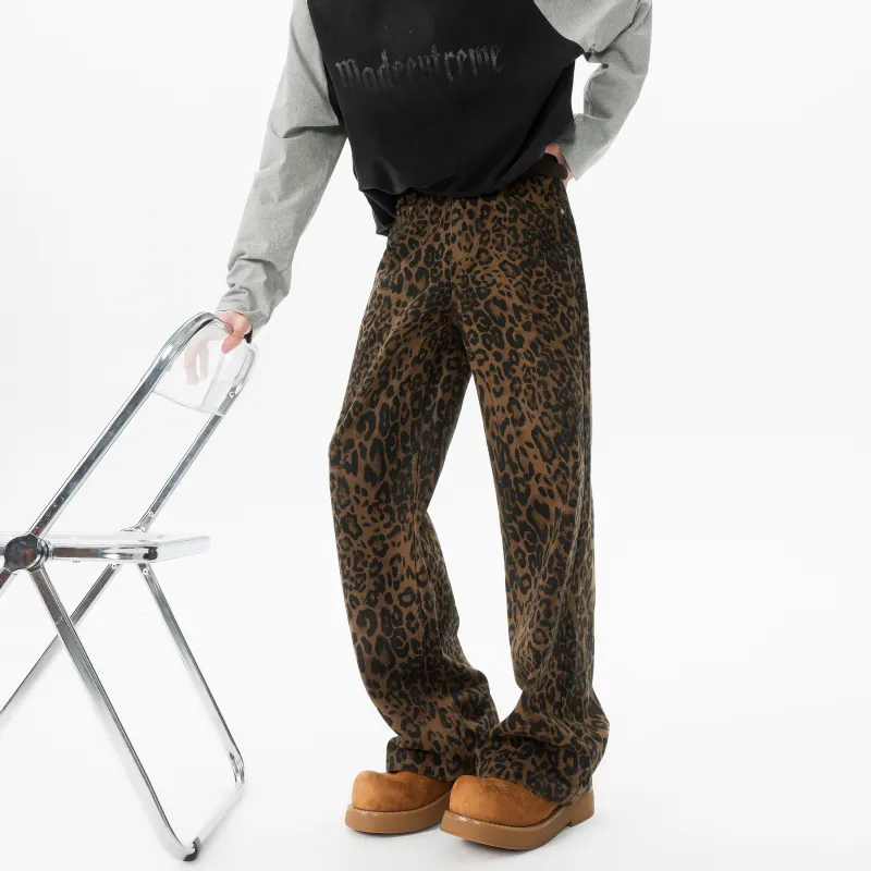 MARK WAFFLE Casual Pants Unisex Leopard Print-5