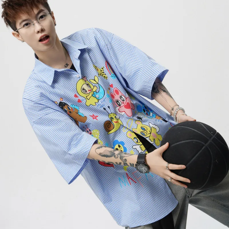 MARK WAFFLE Shirt Unisex Light Blue Plaid-5