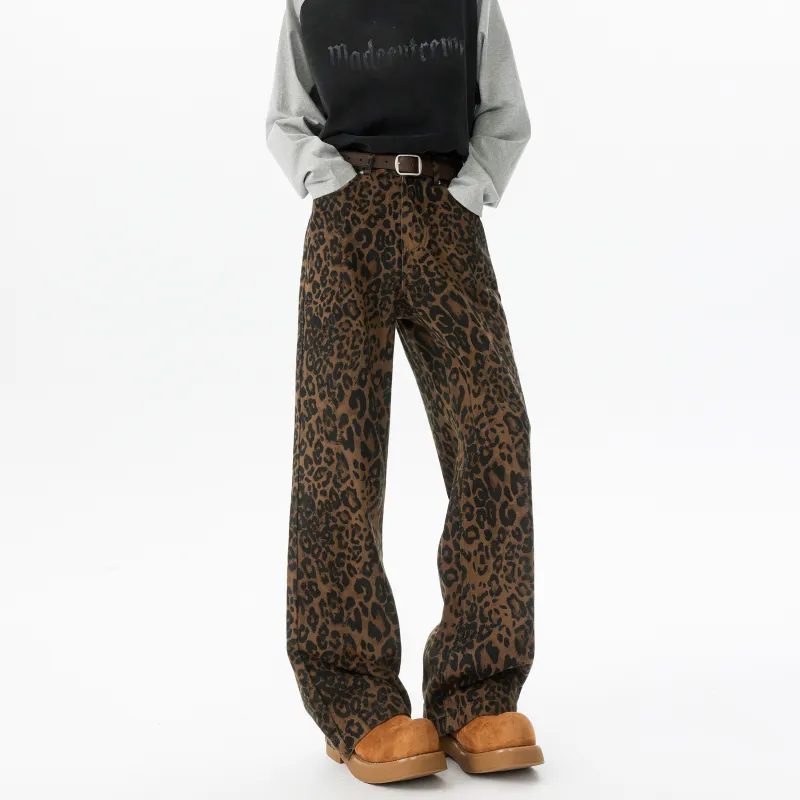 MARK WAFFLE Casual Pants Unisex Leopard Print-3