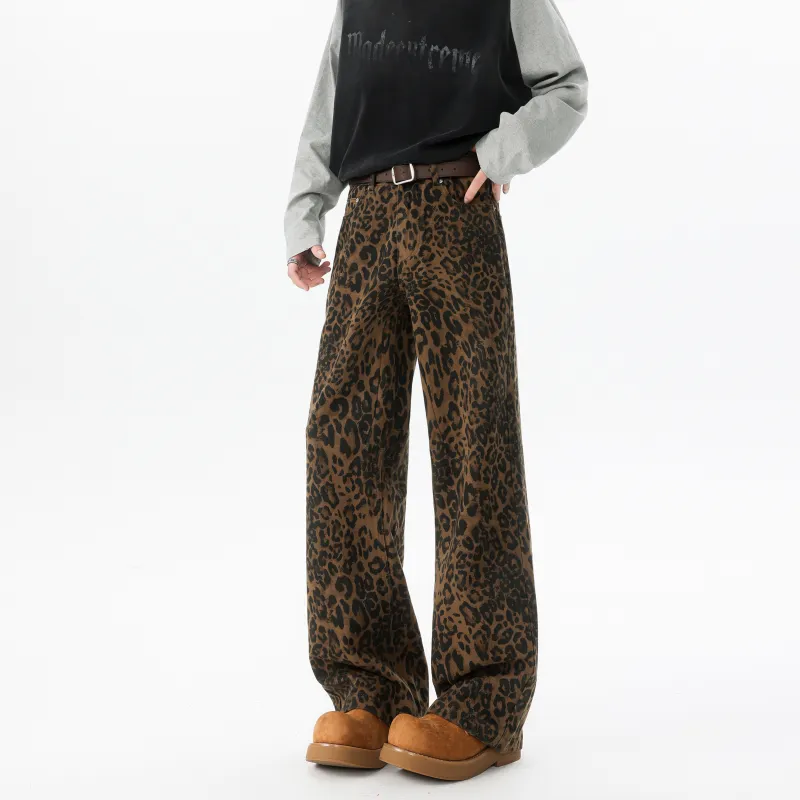 MARK WAFFLE Casual Pants Unisex Leopard Print-2