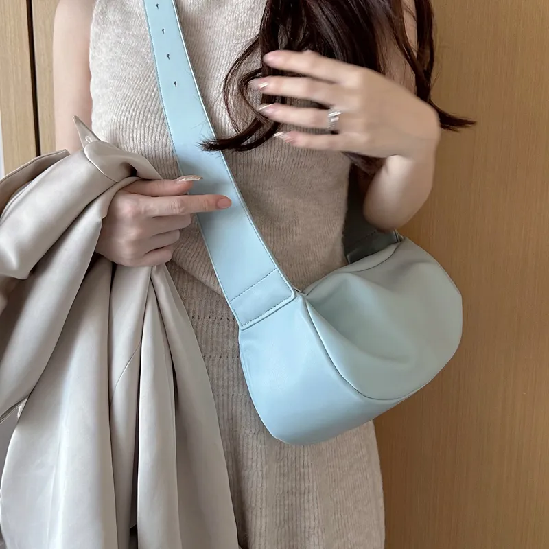 MZ HOUGE PU Soft Leather Dumpling Bag Versatile Shoulder Bag Tubas Women's Pink/Blue/Black/Ecru-4