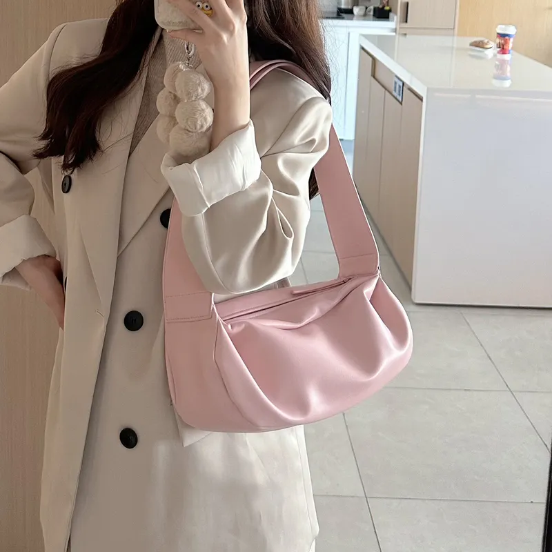 MZ HOUGE PU Soft Leather Dumpling Bag Versatile Shoulder Bag Tubas Women's Pink/Blue/Black/Ecru-1