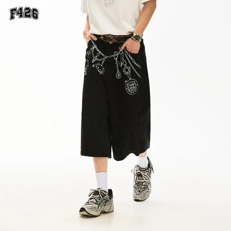 F426 Denim Shorts Unisex Black-3