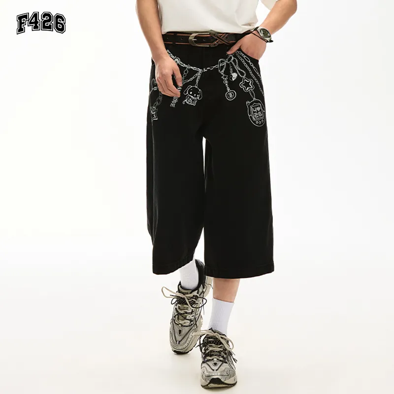 F426 Denim Shorts Unisex Black-5