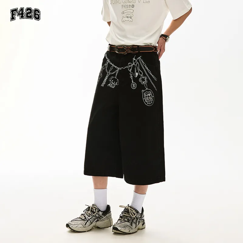 F426 Denim Shorts Unisex Black-4