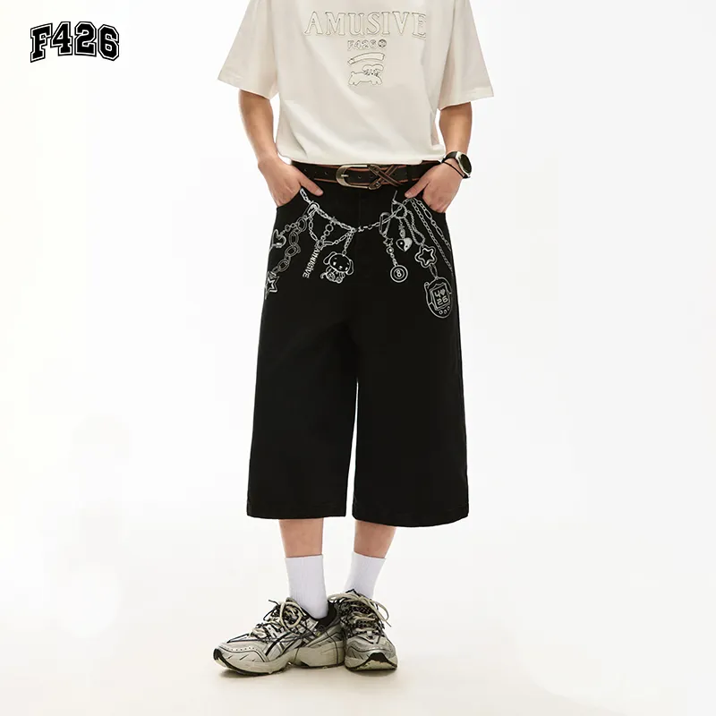 F426 Denim Shorts Unisex Black-2