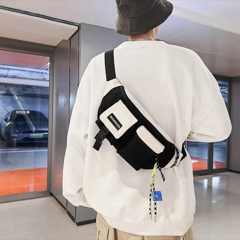 Warrior Nylon Sling Bag Crossbody Bag Fanny Pack Large Size Unisex Black/White/Blue-9