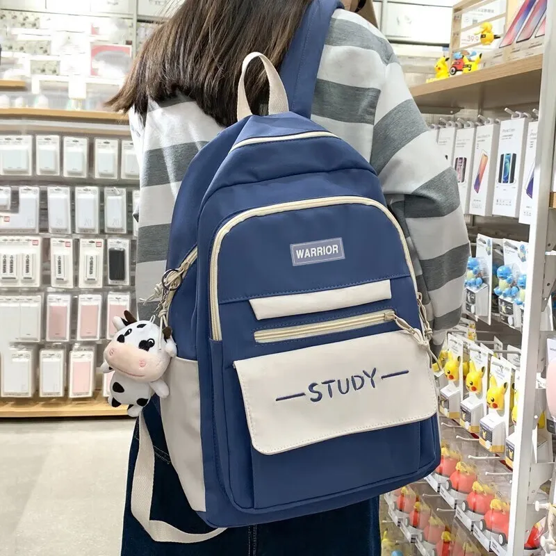 Warrior Canvas Backpack Large Size Unisex Black White/Blue White-3