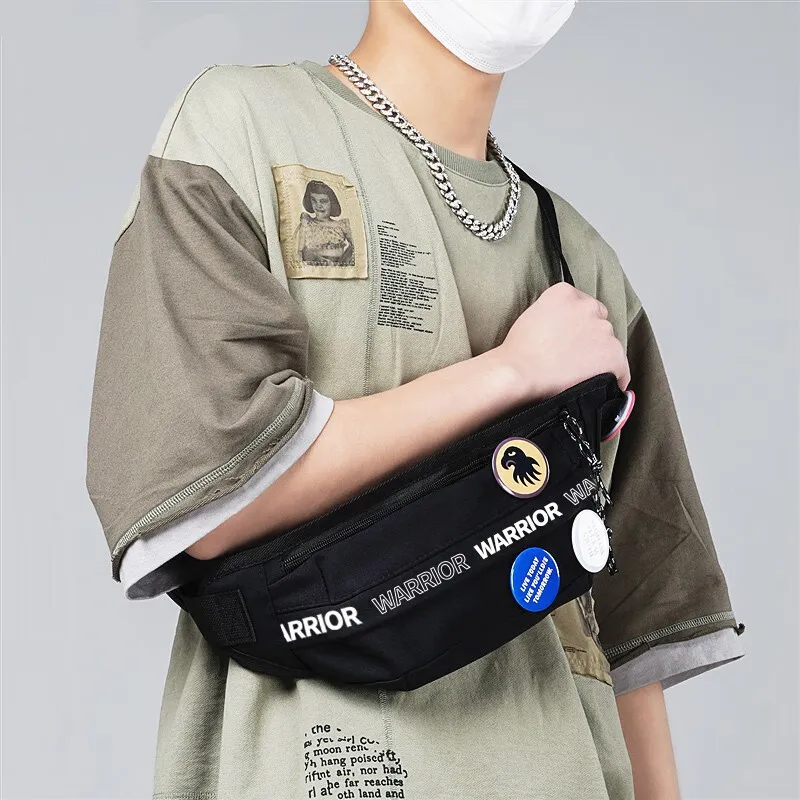 Warrior Nylon One Shoulder Crossbody Fanny Pack Sling Bag Large Size Unisex Black/Ecru-7