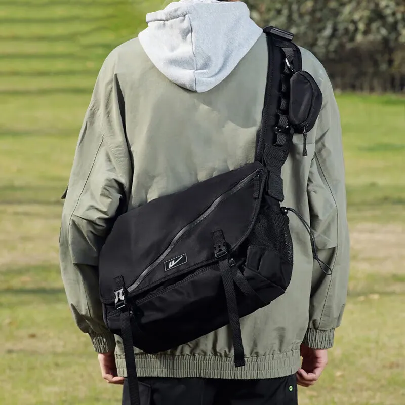 Warrior Polyester Messenger Bag Backpack Workwear Shoulder Bag Crossbody Bag Medium Size Unisex Black-3