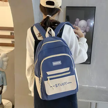Warrior Canvas Backpack Large Size Unisex Black White/Blue White