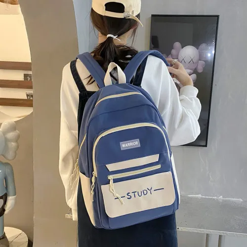 Warrior Canvas Backpack Large Size Unisex Black White/Blue White