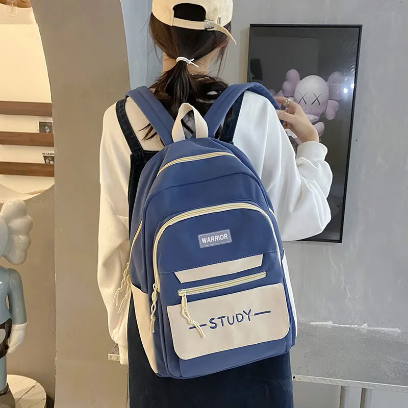 Warrior Canvas Backpack Large Size Unisex Black White/Blue White-1