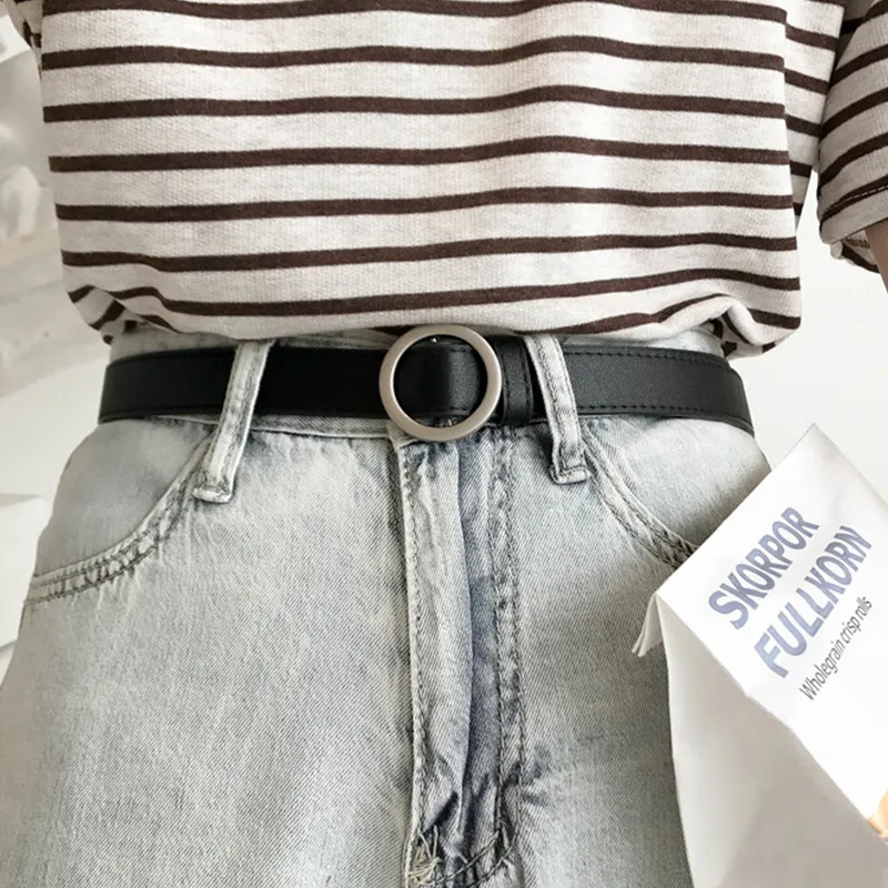 Warrior Perforated Minimalist Style No-Hole Decoration Casual Trendy Leather Belts Women's 2.3cm-3