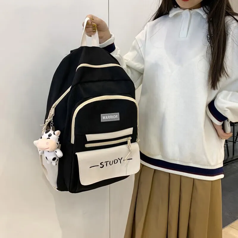 Warrior Canvas Backpack Large Size Unisex Black White/Blue White-7